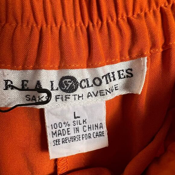 Real Clothes Saks Fifth Avenue Orange Silk Wide Leg Pants Size L - Picture 7 of 7